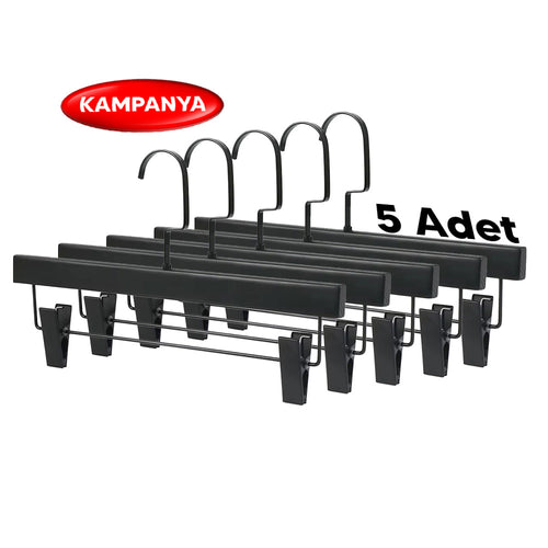 5 Adet Mat Siyah Kauçuk Kaplamalı Pantolon & Etek Askısı