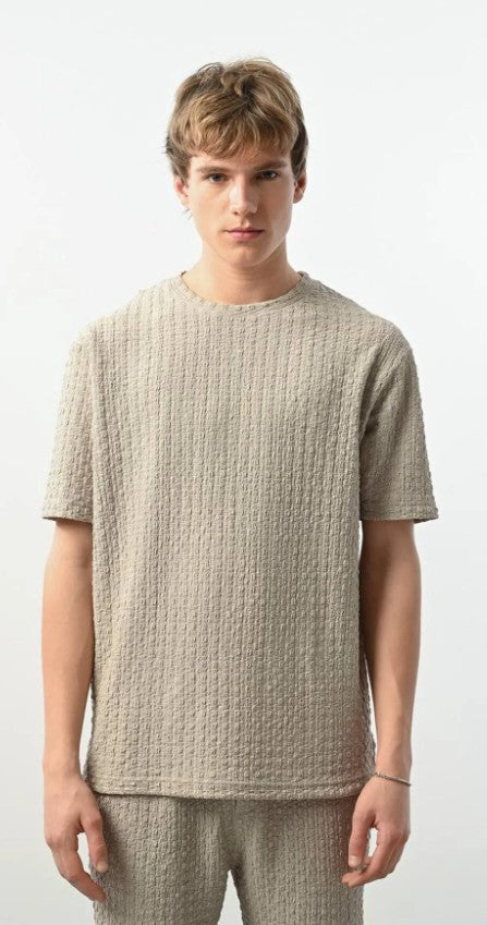 Textured Black Crew Neck Short Sleeve Men's T-Shirt