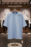 Buz Mavi Oversize Tişört – Relax Fit, Asimetrik Dikişli Modern Erkek T-Shirt