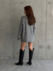 Eyelet Detailed Gray Oversized Distressed Women's Knitwear Sweater
