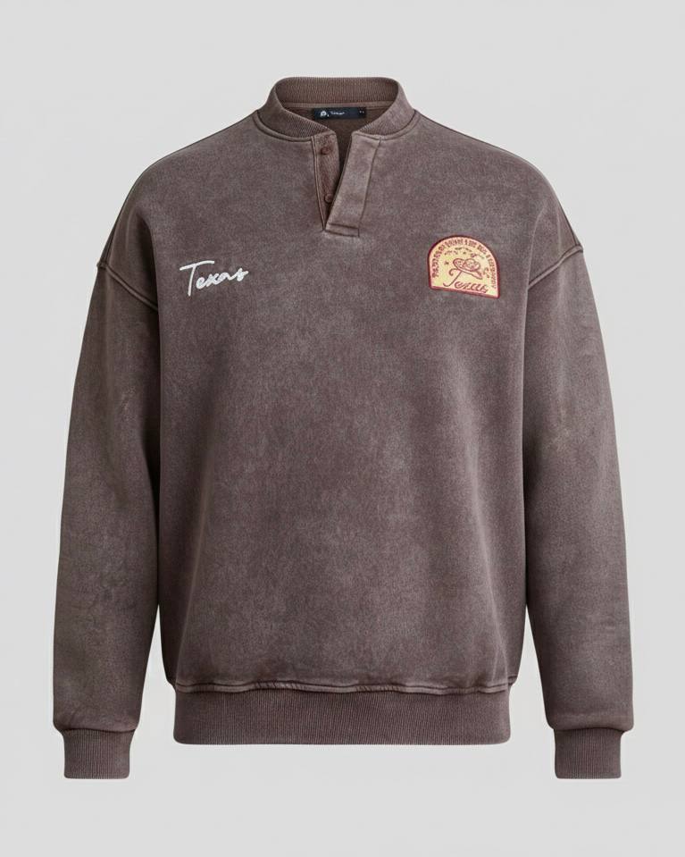 Yıkamalı Şardonlu Sweatshirt Kahverengi