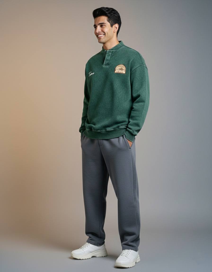 Yıkamalı Şardonlu Sweatshirt Yeşil