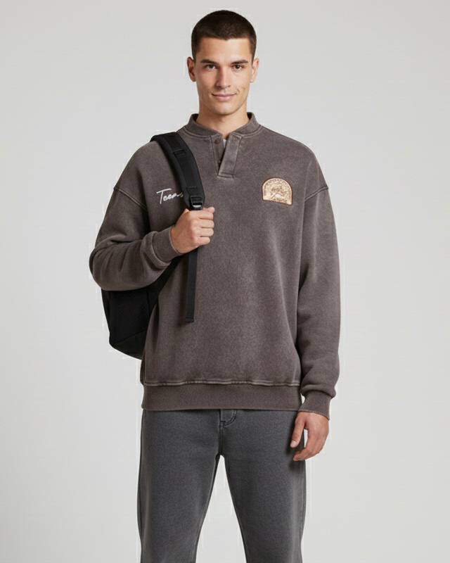 Yıkamalı Şardonlu Sweatshirt Kahverengi