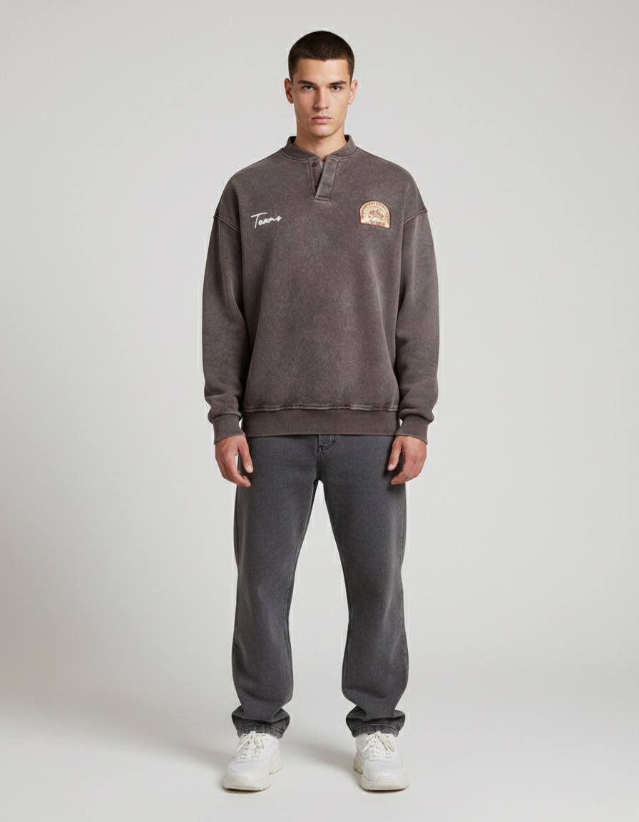 Yıkamalı Şardonlu Sweatshirt Kahverengi