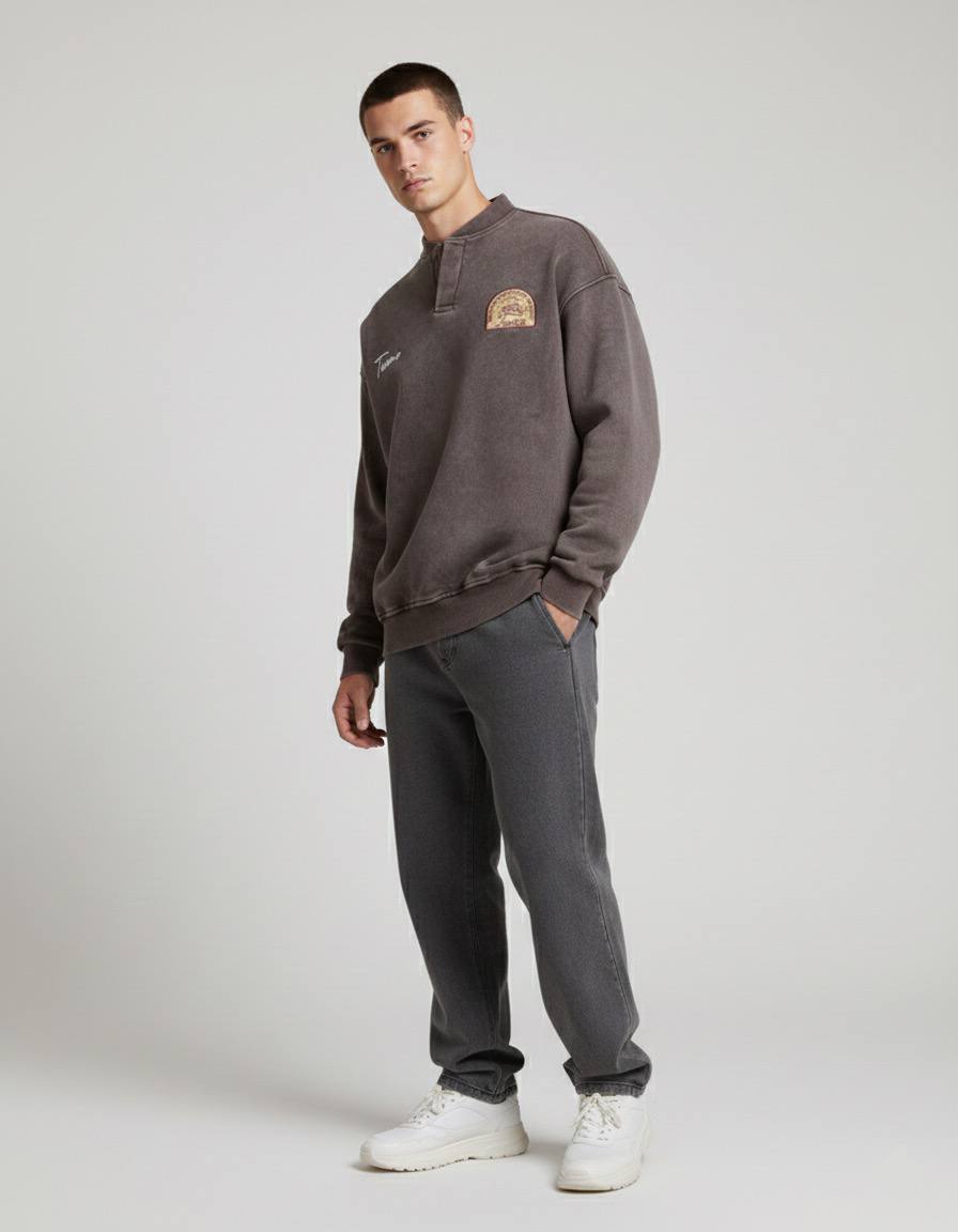 Yıkamalı Şardonlu Sweatshirt Kahverengi