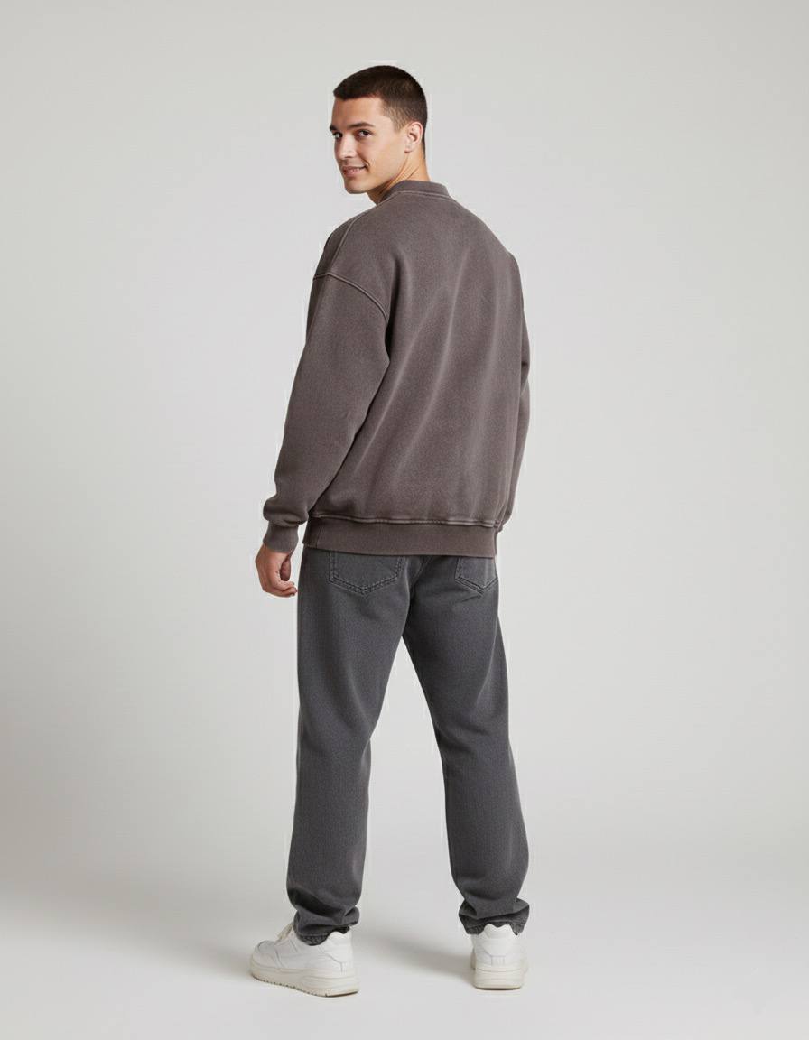 Yıkamalı Şardonlu Sweatshirt Kahverengi