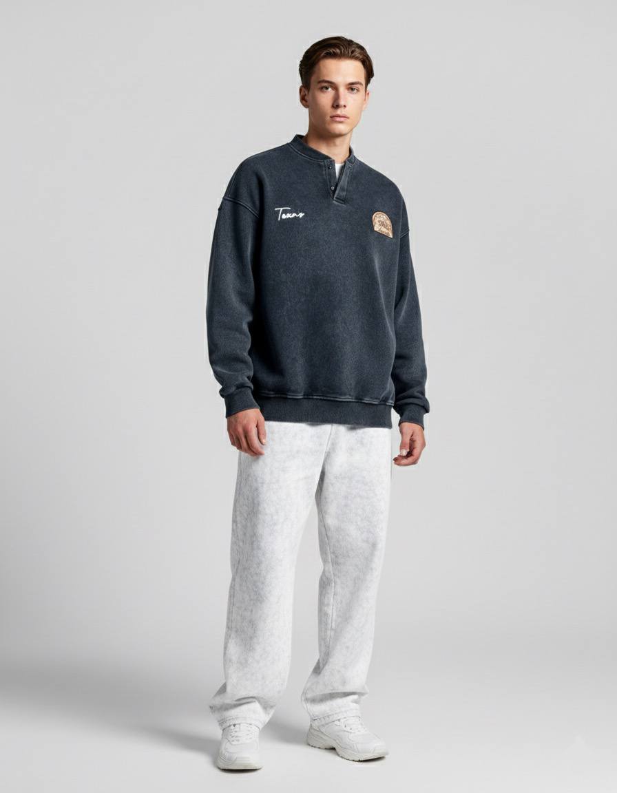 Yıkamalı Şardonlu Sweatshirt Siyah