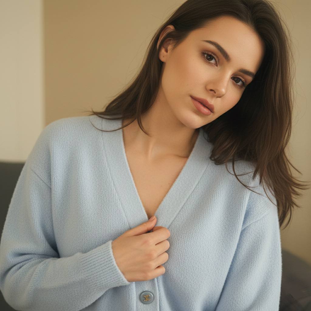 Bebe Mavisi Oversize V Yaka Lüks Düğmeli Salaş Premium Örgü Peluş Dokulu Hırka