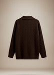 Pinterest Tarzı Kahverengi V Yaka Polo Yaka Saç Örgü Oversize Triko Kazak