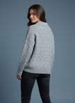 Pinterest Tarzı Gri V Yaka Polo Yaka Saç Örgü Oversize Triko Kazak