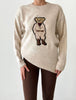 Fun Beige Oversized Women's Sweater with Teddy Bear Pattern