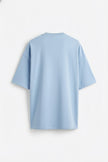 Buz Mavi Oversize Tişört – Relax Fit, Asimetrik Dikişli Modern Erkek T-Shirt