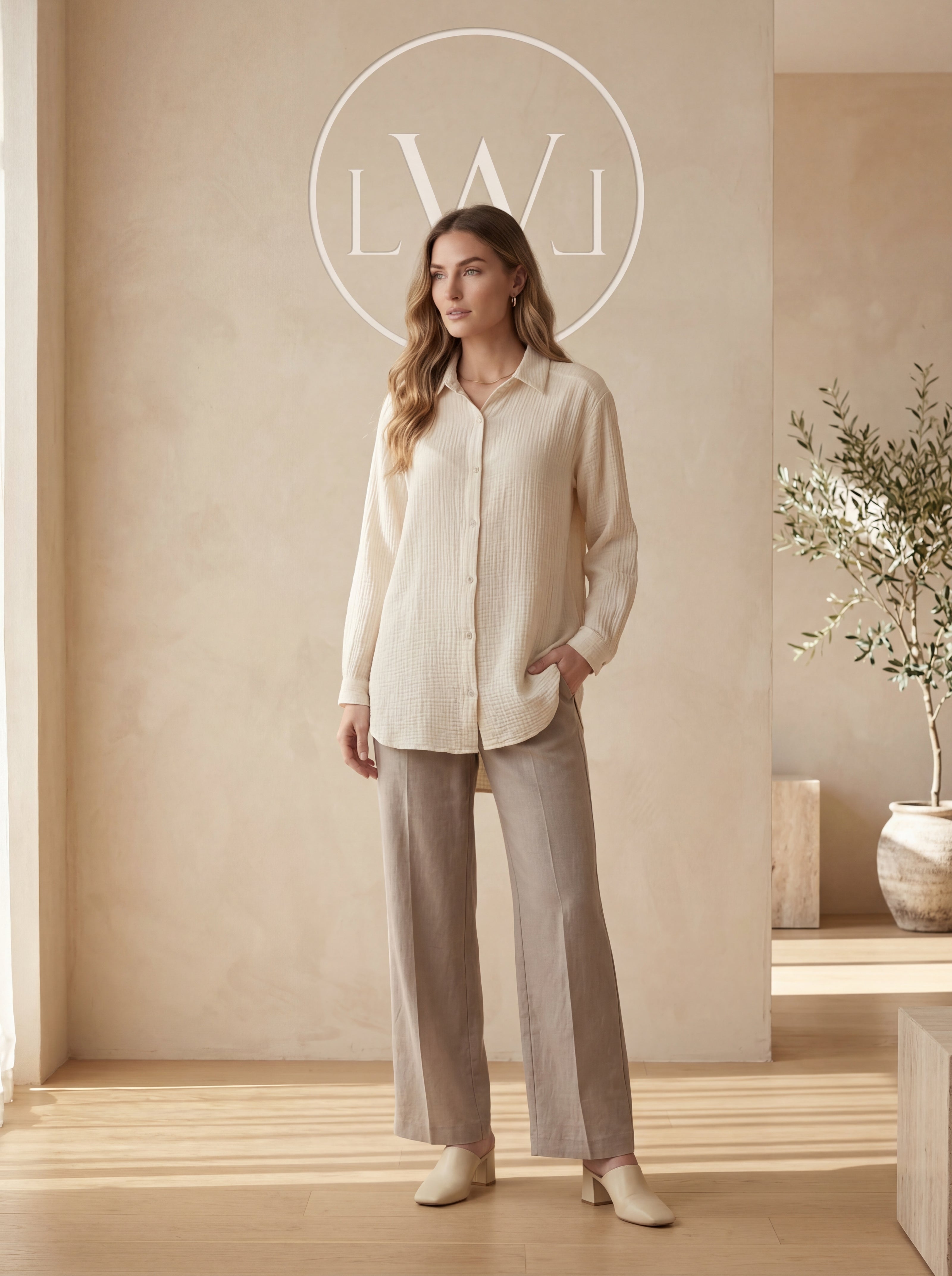 Kadın Oversize Bürümcük Dokulu Müslin Bol Kesim Tunik Gömlek Ekru