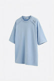 Buz Mavi Oversize Tişört – Relax Fit, Asimetrik Dikişli Modern Erkek T-Shirt