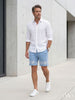 Erkek Mavi Palmiye Desenli Müslin Şort - Beli Lastikli Rahat Kesim
