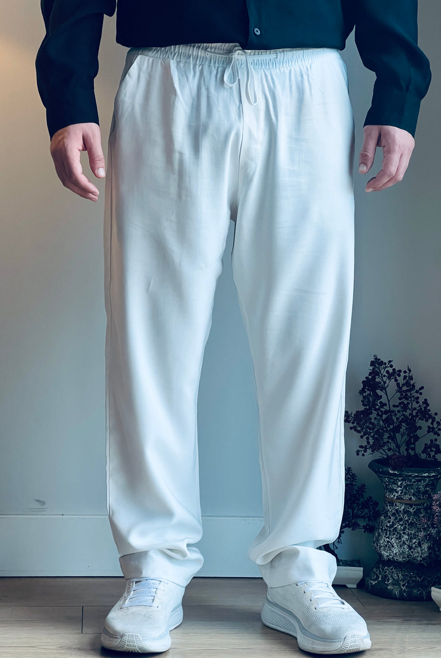 Erkek Beyaz Tencel Pantolon -Nefes Alan & Relax Fit