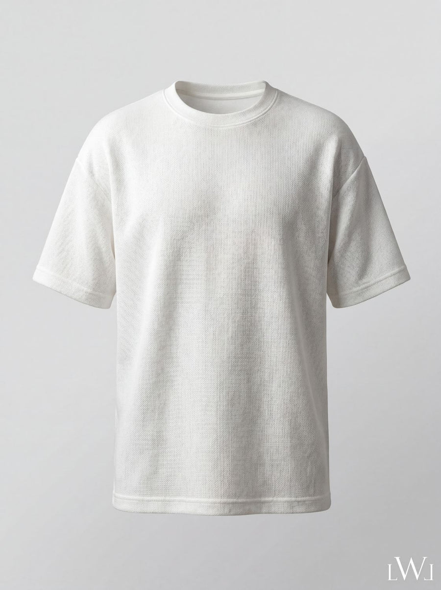 Textured Knitted Fabric Black Crew Neck Oversize Men's T-Shirt