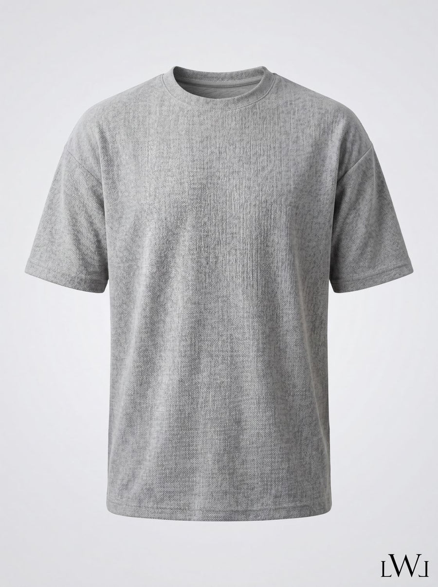 Textured Knitted Fabric Black Crew Neck Oversize Men's T-Shirt