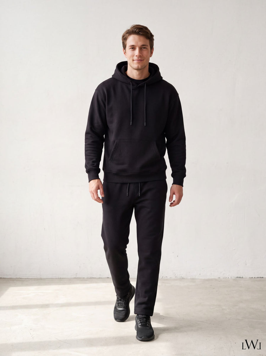 Erkek İçi Şardonlu Kışlık Hoodie | Sıcak Tutan Kanguru Cepli Sweatshirt