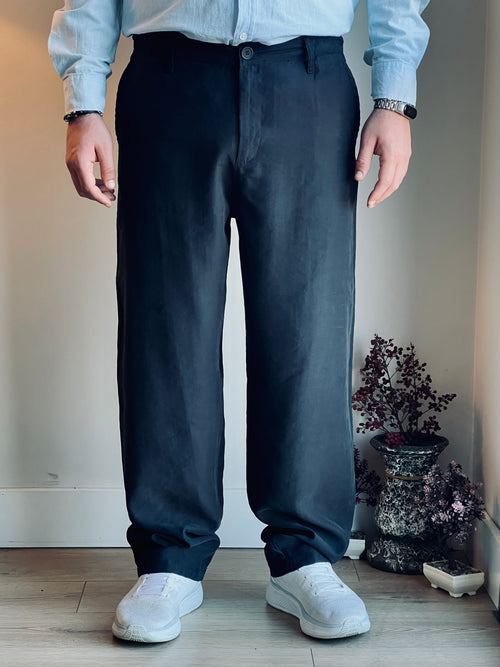 Yıkamalı Siyah Modal Pantolon - Mat Görünüm & Relax Fit