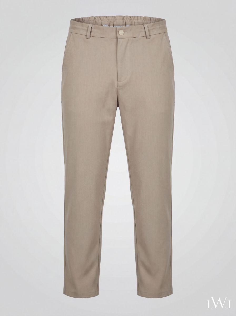 Erkek Bej Beli Lastikli Rahat Kesim Premium Chino Pantolon