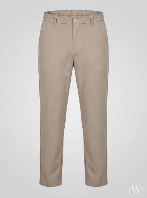 Erkek Bej Beli Lastikli Rahat Kesim Premium Chino Pantolon