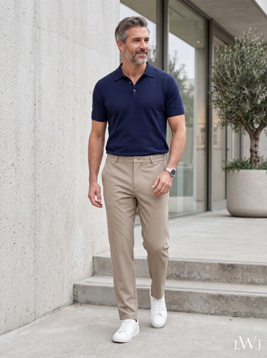 Erkek Bej Beli Lastikli Rahat Kesim Premium Chino Pantolon