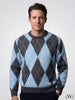 Baby Blue Gray Crew Neck Men's Knitwear Sweater with Diamond Pattern
