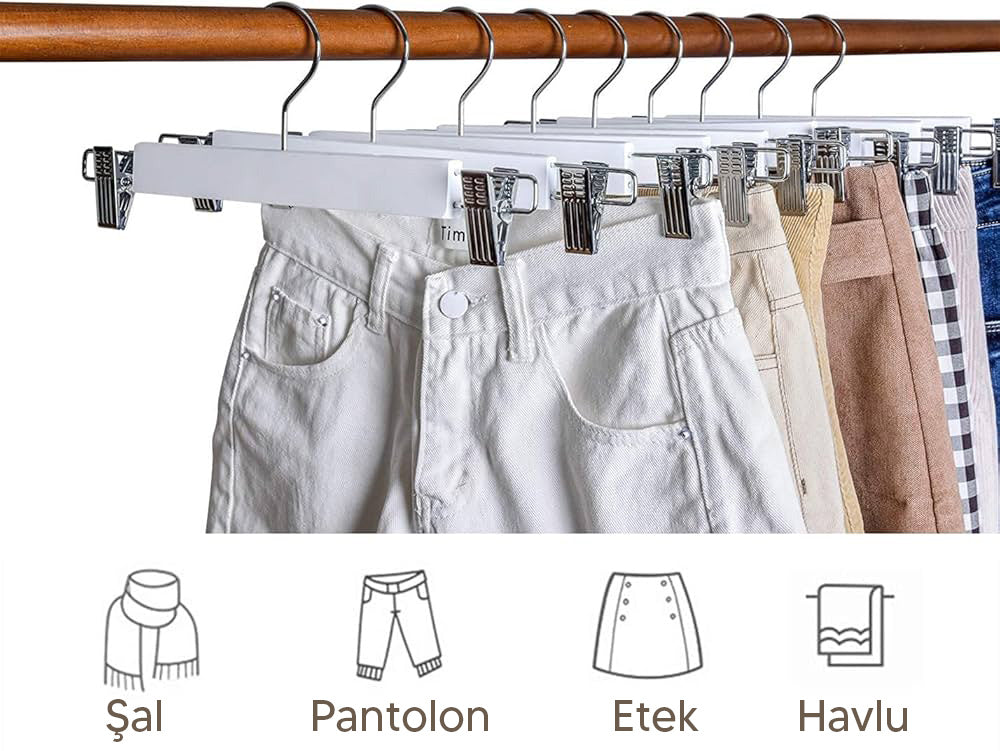 5 Adet Ahşap Pantolon & Etek Askısı