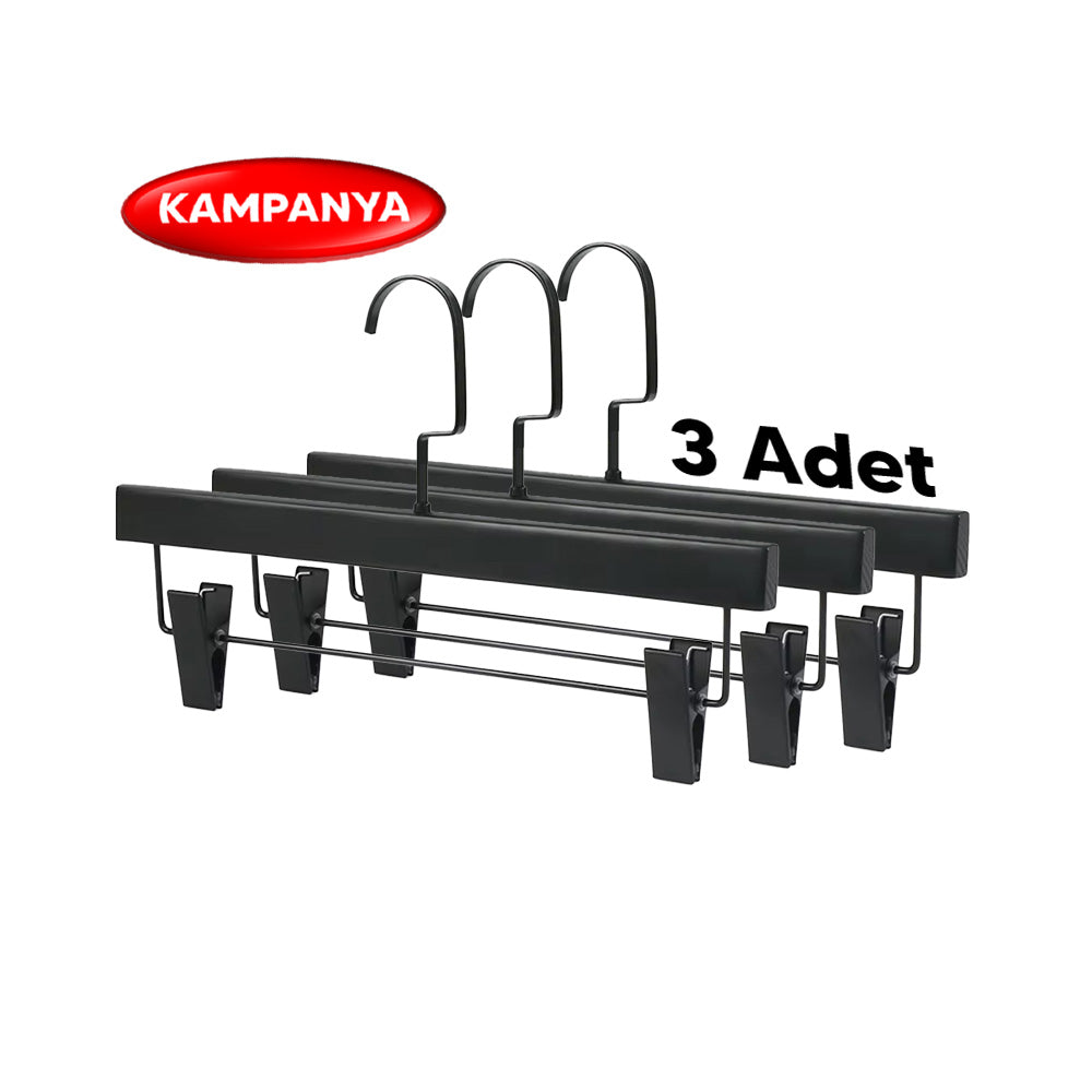 3 Pieces Matte Black Rubber Coated Trouser and Skirt Hangers