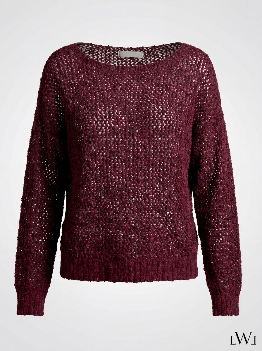 File Örgü Detaylı Modern Triko Bluz Bordo