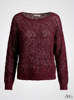 File Örgü Detaylı Modern Triko Bluz Bordo