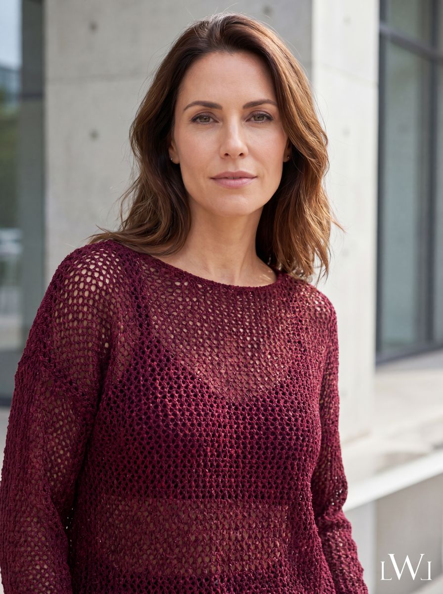 File Örgü Detaylı Modern Triko Bluz Bordo