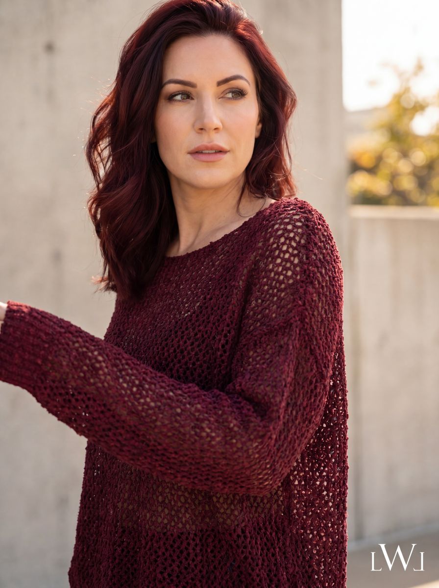 File Örgü Detaylı Modern Triko Bluz Bordo