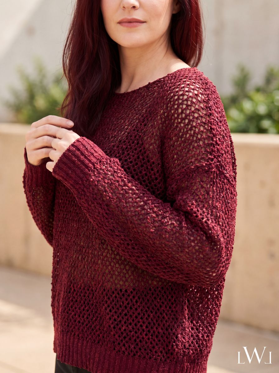 File Örgü Detaylı Modern Triko Bluz Bordo