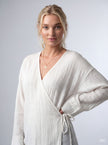Kadın %100 Pamuklu Müslin Kimono - Yandan Bağlamalı Kruvaze(Anvelop) Bluz