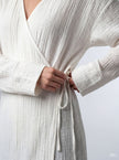 Kadın %100 Pamuklu Müslin Kimono - Yandan Bağlamalı Kruvaze(Anvelop) Bluz