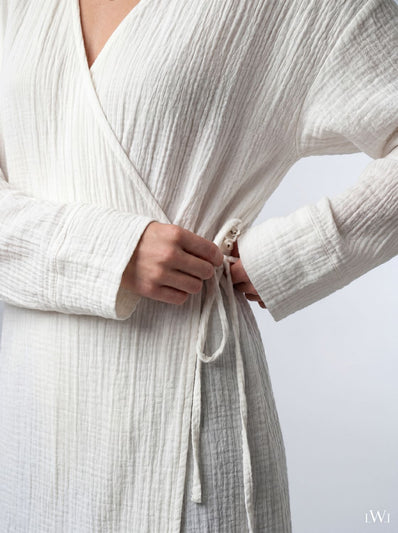 Kadın %100 Pamuklu Müslin Kimono - Yandan Bağlamalı Kruvaze(Anvelop) Bluz