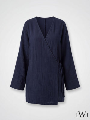 Kadın %100 Pamuklu Müslin Kimono - Yandan Bağlamalı Kruvaze(Anvelop) Bluz