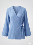 Kadın %100 Pamuklu Müslin Kimono - Yandan Bağlamalı Kruvaze(Anvelop) Bluz