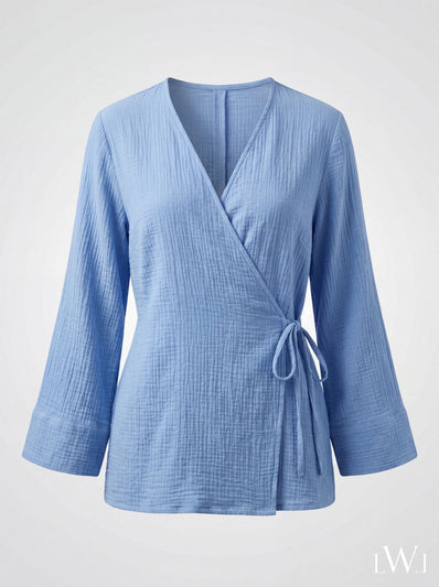 Kadın %100 Pamuklu Müslin Kimono - Yandan Bağlamalı Kruvaze(Anvelop) Bluz