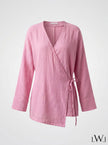 Kadın %100 Pamuklu Müslin Kimono - Yandan Bağlamalı Kruvaze(Anvelop) Bluz