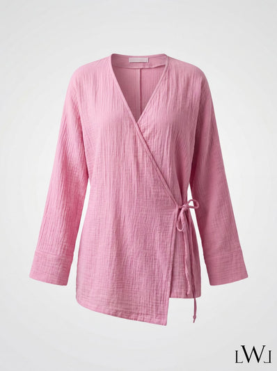 Kadın %100 Pamuklu Müslin Kimono - Yandan Bağlamalı Kruvaze(Anvelop) Bluz