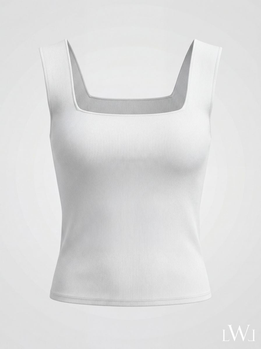 Kare Yaka Fitilli Triko Atlet/Body Beyaz