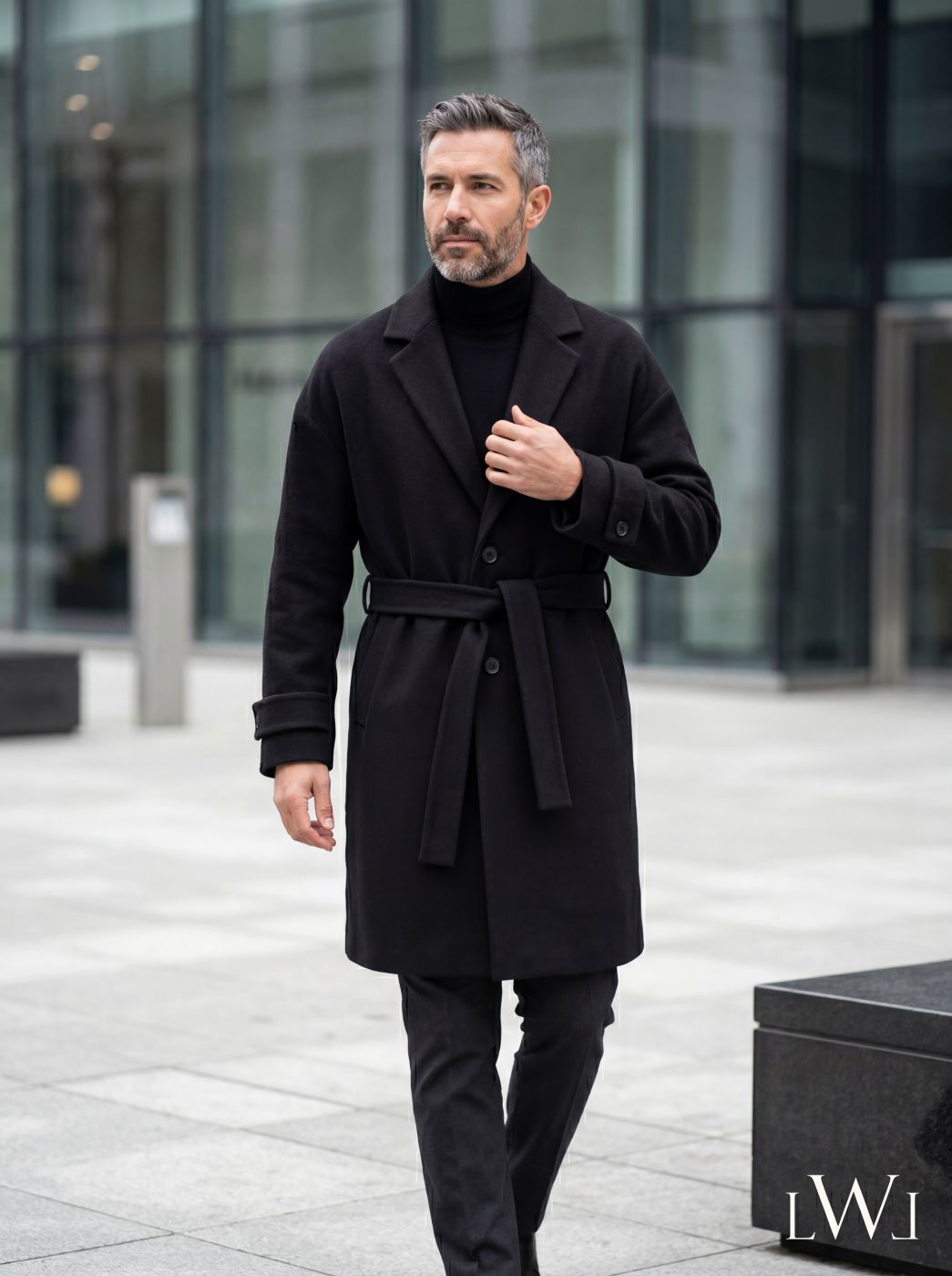 Kemerli Oversize Kaşe Kaban Siyah
