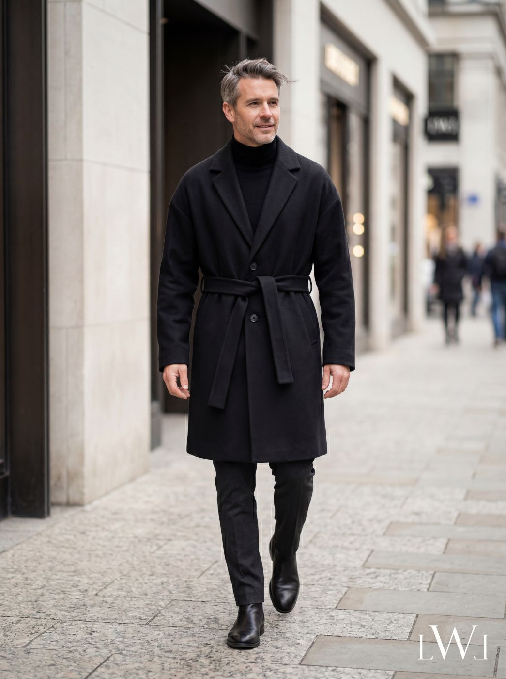 Kemerli Oversize Kaşe Kaban Siyah