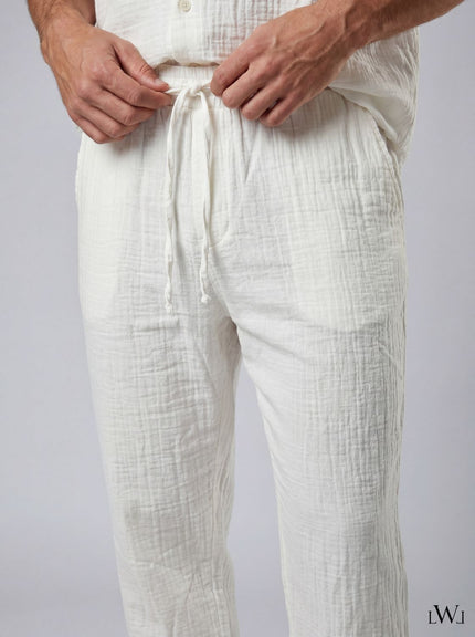 Erkek Müslin Pantolon - Beli Lastikli ve Bağcıklı Rahat Kesim Yazlık Pantolon