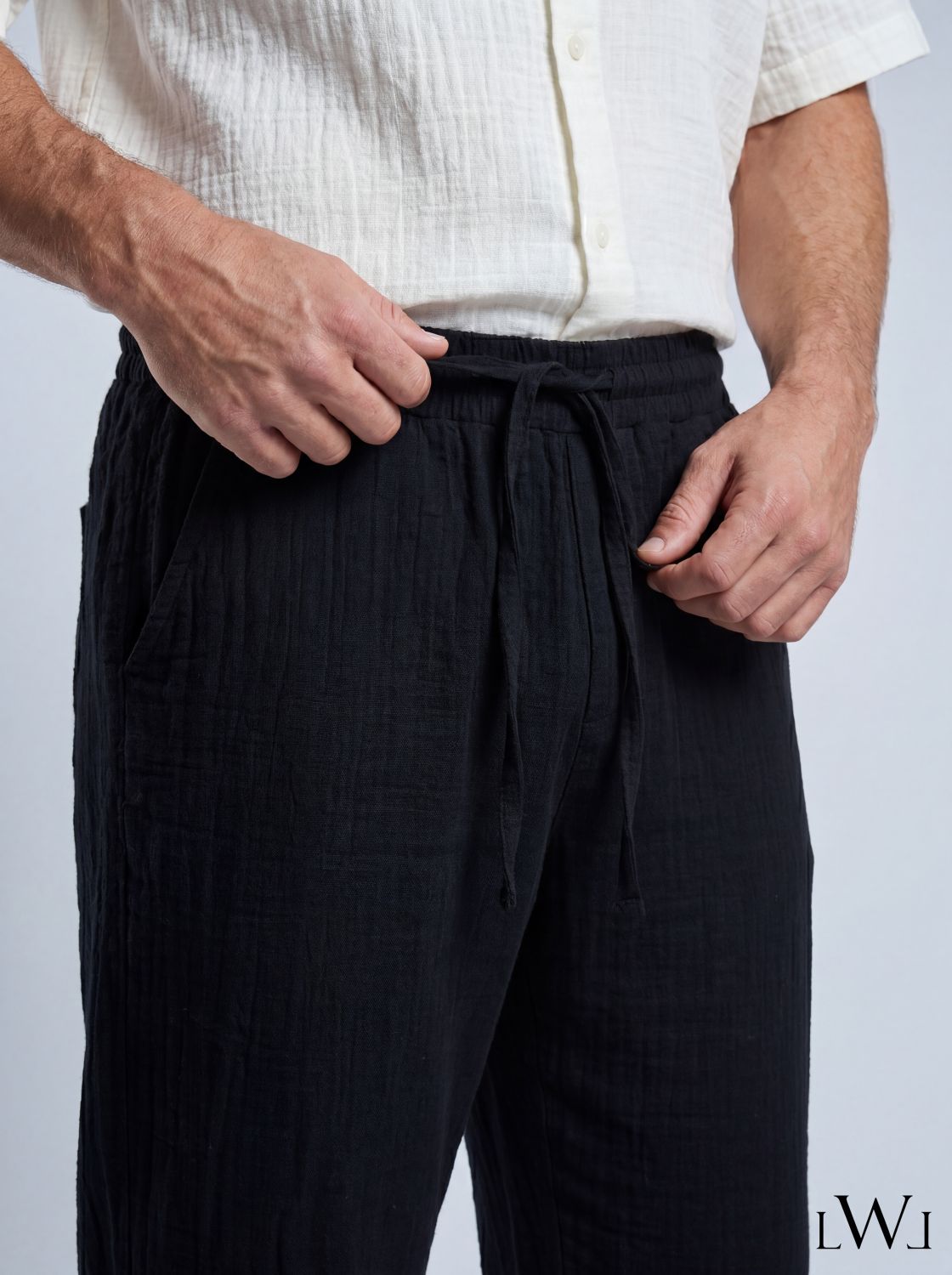 Erkek Müslin Pantolon - Beli Lastikli ve Bağcıklı Rahat Kesim Yazlık Pantolon