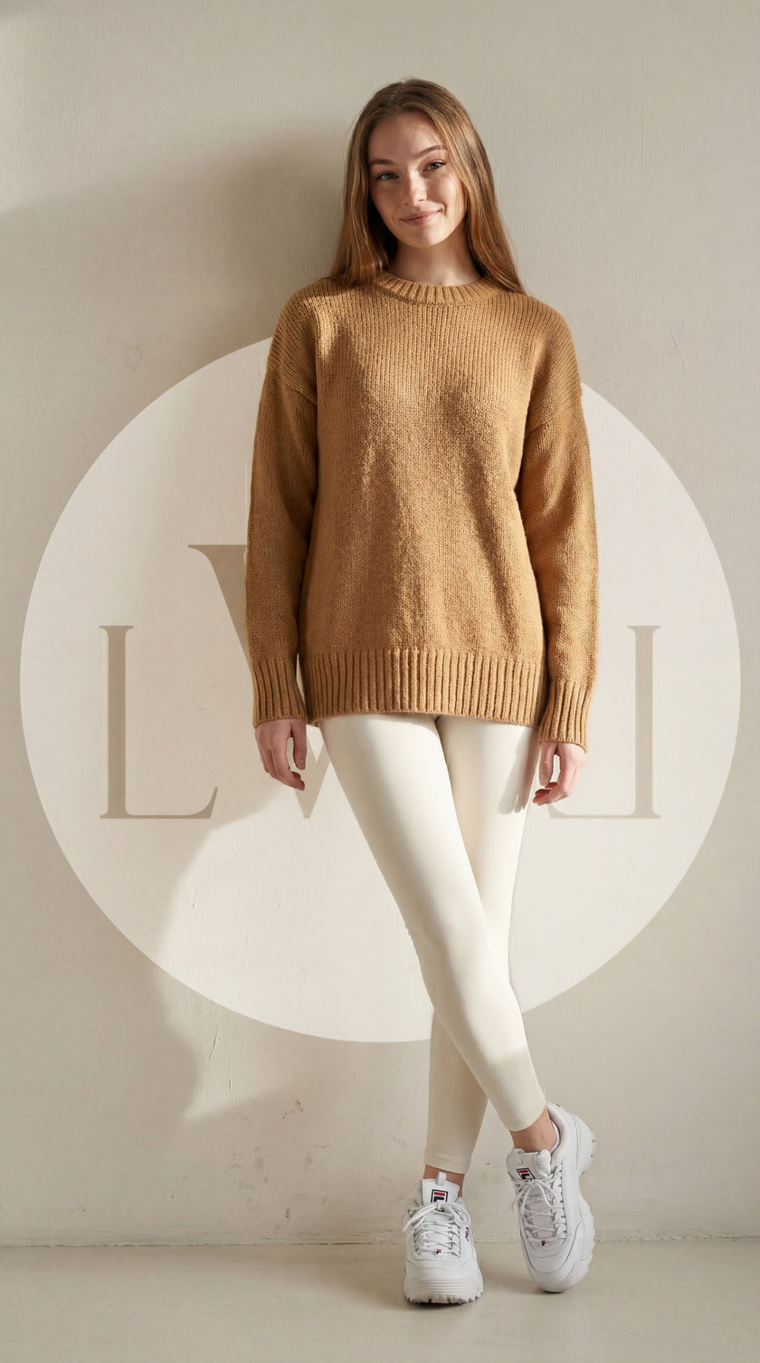 Oversize Standart Beden Basic Bej Kazak