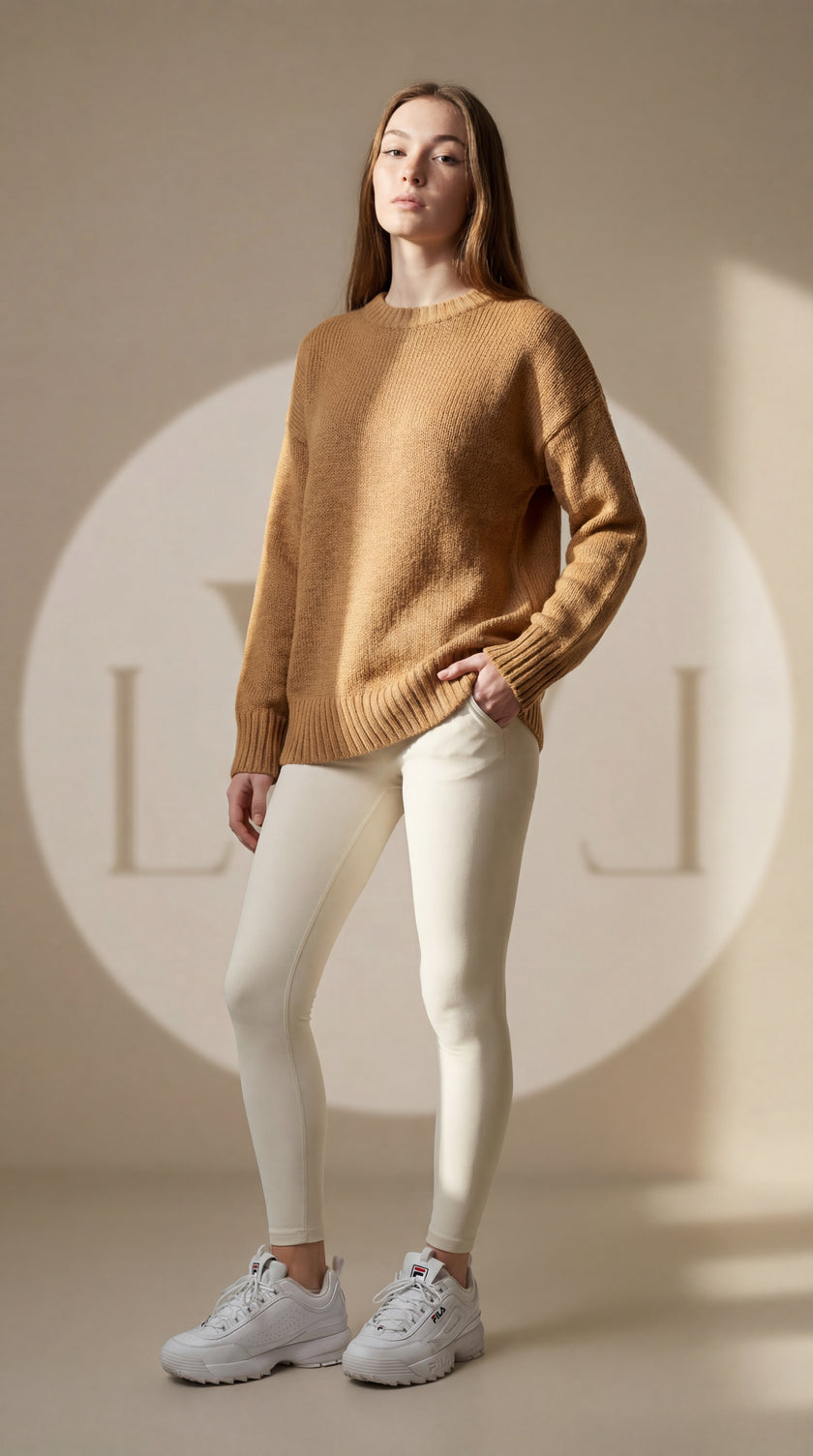 Oversize Standart Beden Basic Bej Kazak